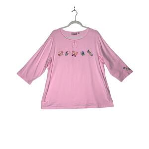 Quaker Factory womens  size 1X tunic pink fireflies butterflies pastel